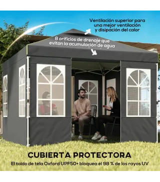 Carpa Plegable 3x3 m Pop-up con UPF50+ 4 Laterales Desmontables Altura Ajustable y Bolsa de Transporte Gris Oscuro