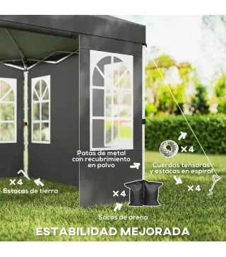 Carpa Plegable 3x3 m Pop-up con UPF50+ 4 Laterales Desmontables Altura Ajustable y Bolsa de Transporte Gris Oscuro
