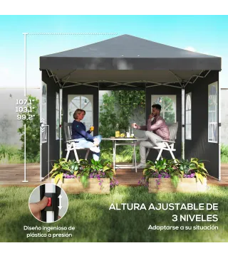 Carpa Plegable 3x3 m Pop-up con UPF50+ 4 Laterales Desmontables Altura Ajustable y Bolsa de Transporte Gris Oscuro