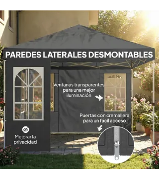 Carpa Plegable 3x3 m Pop-up con UPF50+ 4 Laterales Desmontables Altura Ajustable y Bolsa de Transporte Gris Oscuro