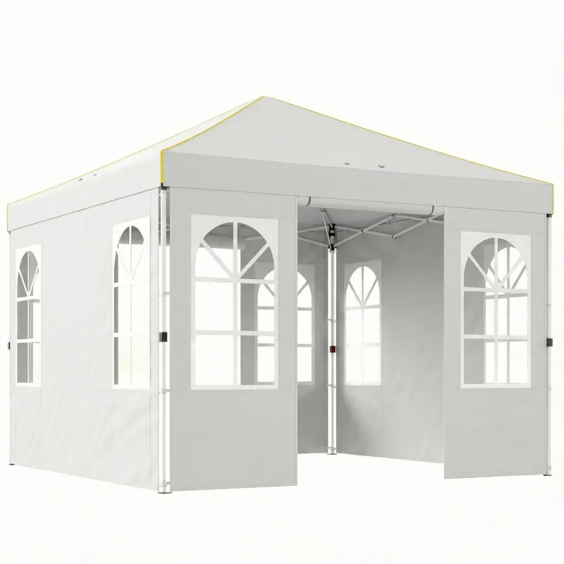 Carpa Plegable 3x3 m Pop-up con UPF50+ 4 Laterales Desmontables Altura Ajustable y Bolsa de Transporte Blanco Carpa Plegable 3x3 m Pop-up con UPF50+ 4 Laterales Desmontables Altura Ajustable y Bolsa de Transporte Blanco