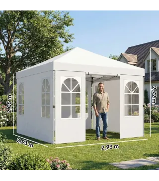 Carpa Plegable 3x3 m Pop-up con UPF50+ 4 Laterales Desmontables Altura Ajustable y Bolsa de Transporte Blanco