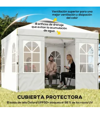 Carpa Plegable 3x3 m Pop-up con UPF50+ 4 Laterales Desmontables Altura Ajustable y Bolsa de Transporte Blanco
