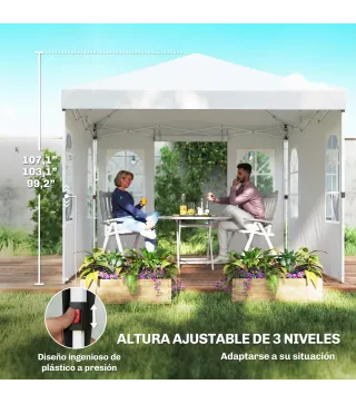 Carpa Plegable 3x3 m Pop-up con UPF50+ 4 Laterales Desmontables Altura Ajustable y Bolsa de Transporte Blanco