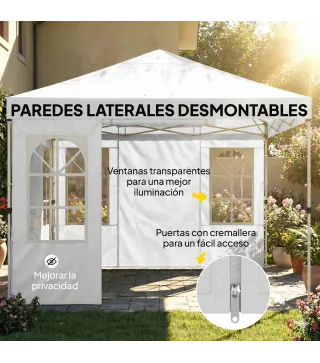 Carpa Plegable 3x3 m Pop-up con UPF50+ 4 Laterales Desmontables Altura Ajustable y Bolsa de Transporte Blanco