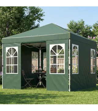 Carpa Plegable 3x3 m Pop-up con UPF50+ 4 Laterales Desmontables Altura Ajustable y Bolsa de Transporte Verde