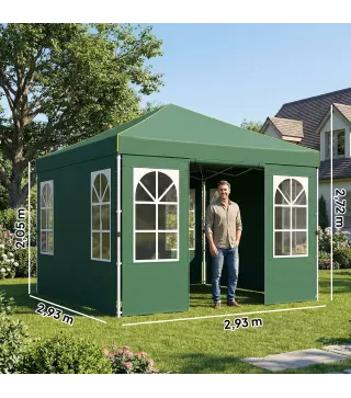 Carpa Plegable 3x3 m Pop-up con UPF50+ 4 Laterales Desmontables Altura Ajustable y Bolsa de Transporte Verde