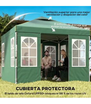 Carpa Plegable 3x3 m Pop-up con UPF50+ 4 Laterales Desmontables Altura Ajustable y Bolsa de Transporte Verde