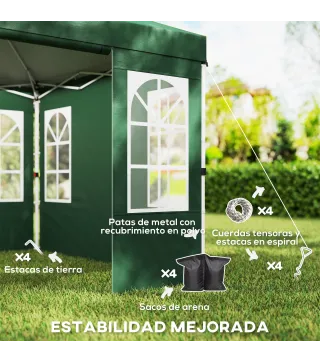 Carpa Plegable 3x3 m Pop-up con UPF50+ 4 Laterales Desmontables Altura Ajustable y Bolsa de Transporte Verde