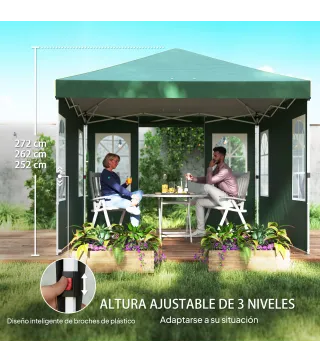 Carpa Plegable 3x3 m Pop-up con UPF50+ 4 Laterales Desmontables Altura Ajustable y Bolsa de Transporte Verde