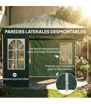 Carpa Plegable 3x3 m Pop-up con UPF50+ 4 Laterales Desmontables Altura Ajustable y Bolsa de Transporte Verde