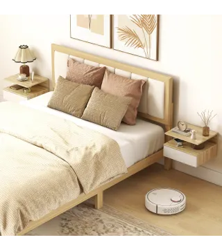 Juego de 2 Mesitas de Noche Flotantes con Cajón Montado en la Pared 35x32x22,5 cm Roble y Blanco