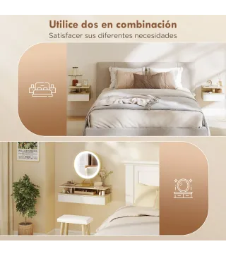 Juego de 2 Mesitas de Noche Flotantes con Cajón Montado en la Pared 35x32x22,5 cm Roble y Blanco