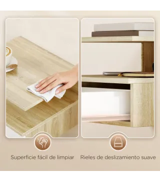 Juego de 2 Mesitas de Noche Flotantes con Cajón Montado en la Pared 35x32x22,5 cm Roble y Blanco