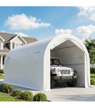 Garaje Exterior para Coche 3x6 m Impermeable con Tejido PE Resistente Marco de Metal Galvanizado UPF 30+ Blanco