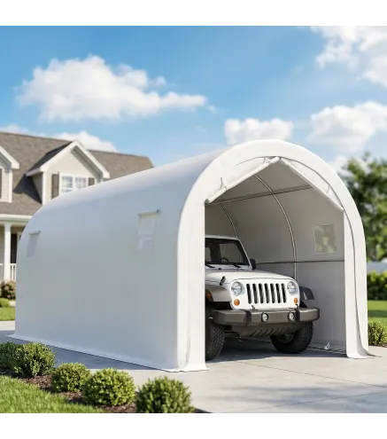 Garaje Exterior para Coche 3x6 m Impermeable con Tejido PE Resistente Marco de Metal Galvanizado UPF 30+ Blanco