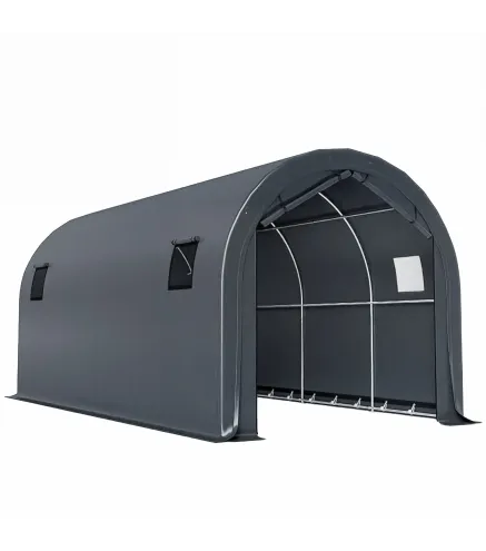 Garaje Exterior para Coche 3x6 m Impermeable con Tejido PE Resistente Marco de Metal Galvanizado UPF 30+ Gris Oscuro