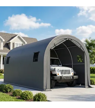 Garaje Exterior para Coche 3x6 m Impermeable con Tejido PE Resistente Marco de Metal Galvanizado UPF 30+ Gris Oscuro