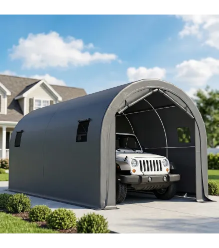 Garaje Exterior para Coche 3x6 m Impermeable con Tejido PE Resistente Marco de Metal Galvanizado UPF 30+ Gris Oscuro