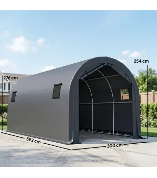 Garaje Exterior para Coche 3x6 m Impermeable con Tejido PE Resistente Marco de Metal Galvanizado UPF 30+ Gris Oscuro