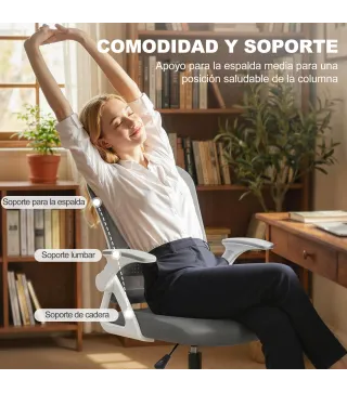 Silla de Escritorio de Malla Silla de Dibujo con Reposabrazos Abatibles Altura Ajustable Reposapiés Gris