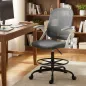 Silla de Escritorio de Malla Silla de Dibujo con Reposabrazos Abatibles Altura Ajustable Reposapiés Gris