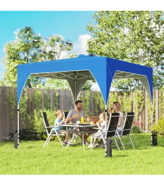 Carpa Plegable Pop-up 3x3 m con Bloqueo Central Altura Ajustable Bolsa Transporte con Ruedas y Sacos de Arena Azul