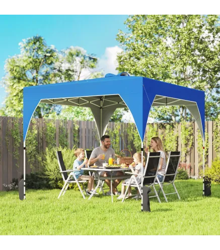 Carpa Plegable Pop-up 3x3 m con Bloqueo Central Altura Ajustable Bolsa Transporte con Ruedas y Sacos de Arena Azul