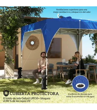 Carpa Plegable Pop-up 3x3 m con Bloqueo Central Altura Ajustable Bolsa Transporte con Ruedas y Sacos de Arena Azul