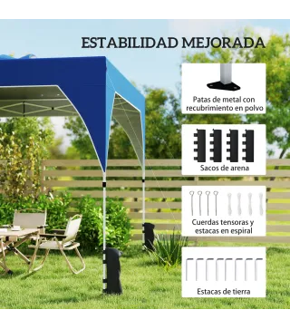 Carpa Plegable Pop-up 3x3 m con Bloqueo Central Altura Ajustable Bolsa Transporte con Ruedas y Sacos de Arena Azul