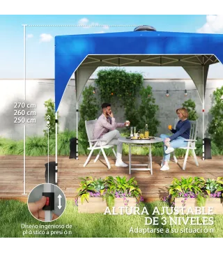 Carpa Plegable Pop-up 3x3 m con Bloqueo Central Altura Ajustable Bolsa Transporte con Ruedas y Sacos de Arena Azul