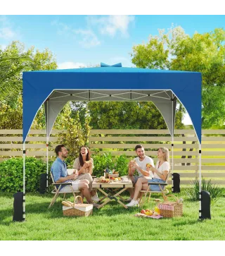 Carpa Plegable Pop-up 3x3 m con Bloqueo Central Altura Ajustable Bolsa Transporte con Ruedas y Sacos de Arena Azul