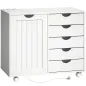 Mueble para Impresora con Estación de Carga y Ruedas 5 Cajones Puertos USB Estante Ajustable Blanco