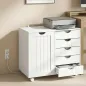 Mueble para Impresora con Estación de Carga y Ruedas 5 Cajones Puertos USB Estante Ajustable Blanco