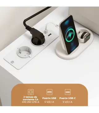 Mueble para Impresora con Estación de Carga y Ruedas 5 Cajones Puertos USB Estante Ajustable Blanco