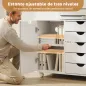 Mueble para Impresora con Estación de Carga y Ruedas 5 Cajones Puertos USB Estante Ajustable Blanco