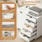 Mueble para Impresora con Estación de Carga y Ruedas 5 Cajones Puertos USB Estante Ajustable Blanco