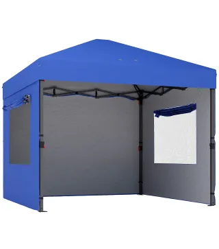 Carpa Plegable Pop-up 3x3 m con 3 Paredes 2 Ventanas Altura Ajustable UPF50+ Bolsa Transporte y Sacos de Arena Azul
