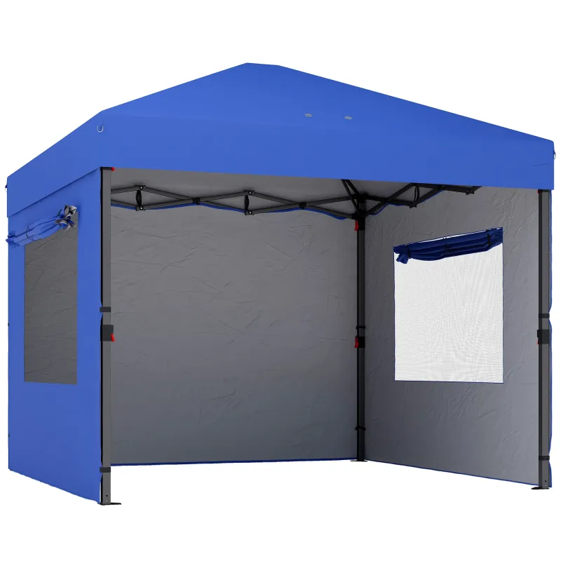 Carpa Plegable Pop-up 3x3 m con 3 Paredes 2 Ventanas Altura Ajustable UPF50+ Bolsa Transporte y Sacos de Arena Azul