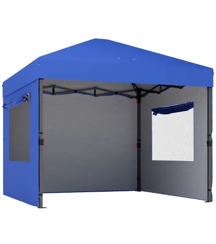 Carpa Plegable Pop-up 3x3 m con 3 Paredes 2 Ventanas Altura Ajustable UPF50+ Bolsa Transporte y Sacos de Arena Azul