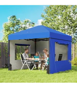 Carpa Plegable Pop-up 3x3 m con 3 Paredes 2 Ventanas Altura Ajustable UPF50+ Bolsa Transporte y Sacos de Arena Azul