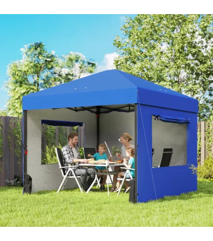 Carpa Plegable Pop-up 3x3 m con 3 Paredes 2 Ventanas Altura Ajustable UPF50+ Bolsa Transporte y Sacos de Arena Azul