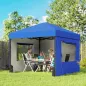 Carpa Plegable Pop-up 3x3 m con 3 Paredes 2 Ventanas Altura Ajustable UPF50+ Bolsa Transporte y Sacos de Arena Azul