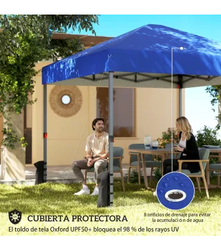 Carpa Plegable Pop-up 3x3 m con 3 Paredes 2 Ventanas Altura Ajustable UPF50+ Bolsa Transporte y Sacos de Arena Azul