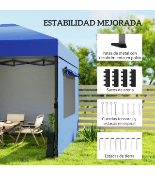 Carpa Plegable Pop-up 3x3 m con 3 Paredes 2 Ventanas Altura Ajustable UPF50+ Bolsa Transporte y Sacos de Arena Azul