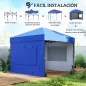 Carpa Plegable Pop-up 3x3 m con 3 Paredes 2 Ventanas Altura Ajustable UPF50+ Bolsa Transporte y Sacos de Arena Azul