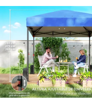 Carpa Plegable Pop-up 3x3 m con 3 Paredes 2 Ventanas Altura Ajustable UPF50+ Bolsa Transporte y Sacos de Arena Azul