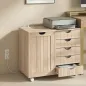 Mueble para Impresora con Estación de Carga y Ruedas 5 Cajones Puertos USB Estante Ajustable Natural