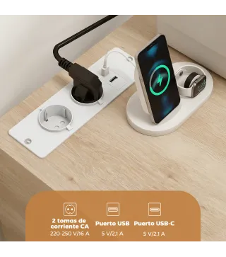 Mueble para Impresora con Estación de Carga y Ruedas 5 Cajones Puertos USB Estante Ajustable Natural