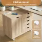 Mueble para Impresora con Estación de Carga y Ruedas 5 Cajones Puertos USB Estante Ajustable Natural